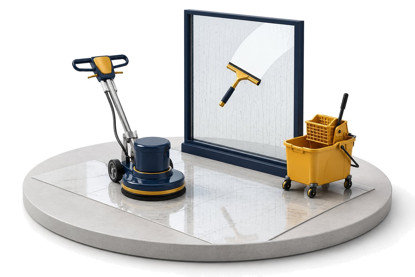 Special services — floor buffer, window cleaning, and mop bucket